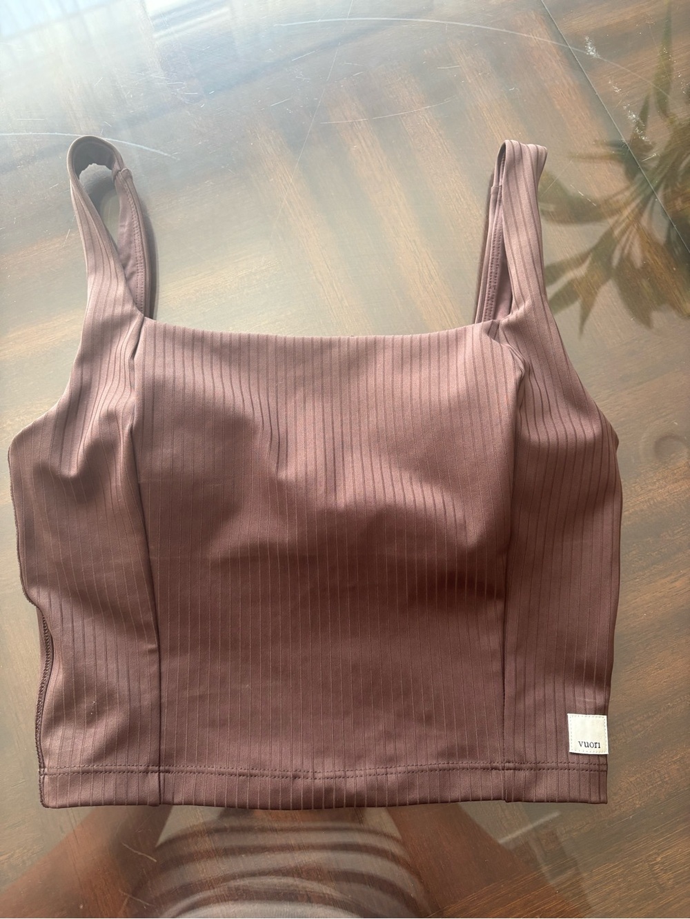 Vuori Dusty Mauve Ribbed Square Crop Tank